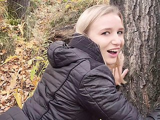 My teen stepsister loves with fuck and swallow cum outdoors. - POV