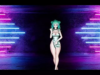 性感 Miku 穿着火辣中国服跳舞 + 逐渐脱衣（3D HENTAI）