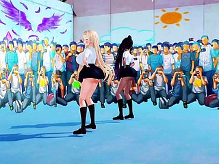 2 Significant Interior Schoolgirls Sparking + Prudish Undressing (3D HENTAI)